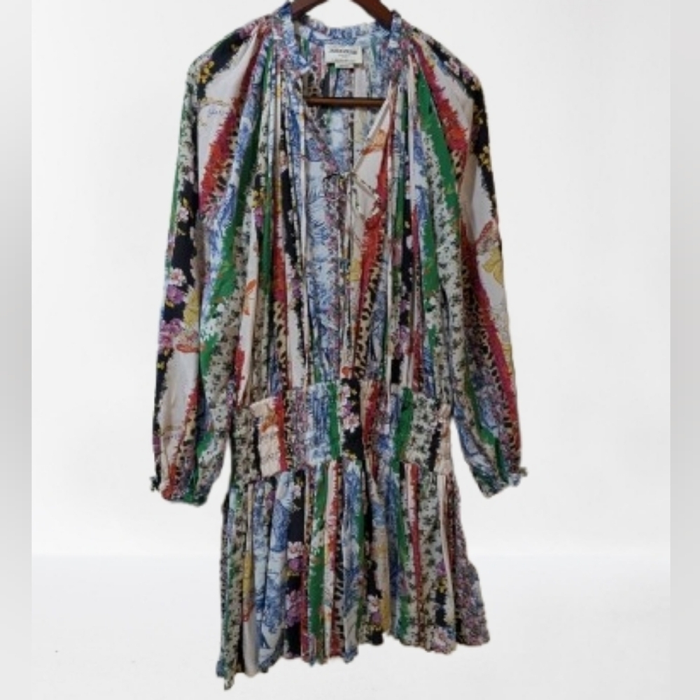 Zadig & Voltaire Défilé Runway AW22 Paris Mixed Print Silk Dress - Picture 11 of 12